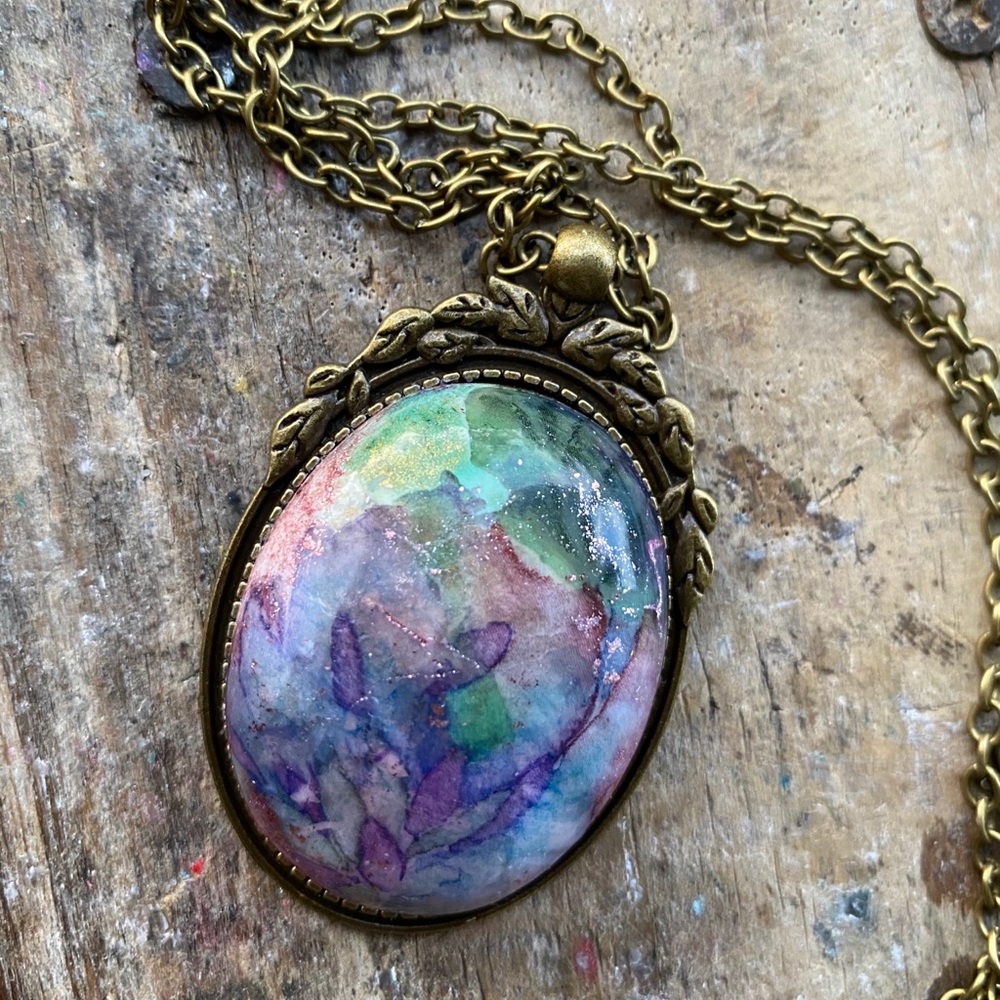 Floral watercolor necklace